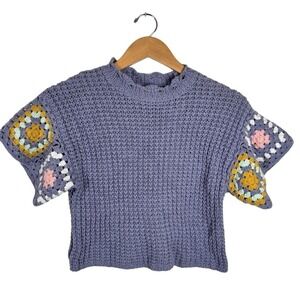 Universal Thread XS Granny Square Crochet Short Sleeve Top Lavender Purple